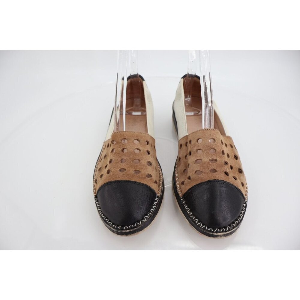 Hispanitas Chica Loafer Women's Size 37 6.5 Brown White Slip on Espadrilles Shoe - Picture 3 of 11